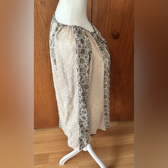 Roz Ali Boho Womens Long Sleeve Sheer Geometric Pattern Blouse Tie Neck Size Med - Picture 3 of 14